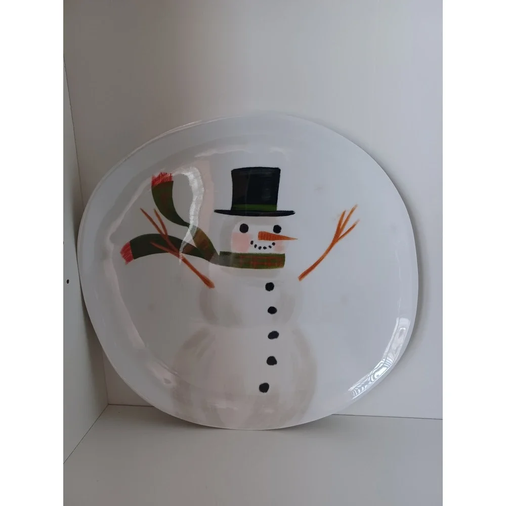 Christmas Snowman White Plastic Holiday Seasonal Plate Home Kitchen